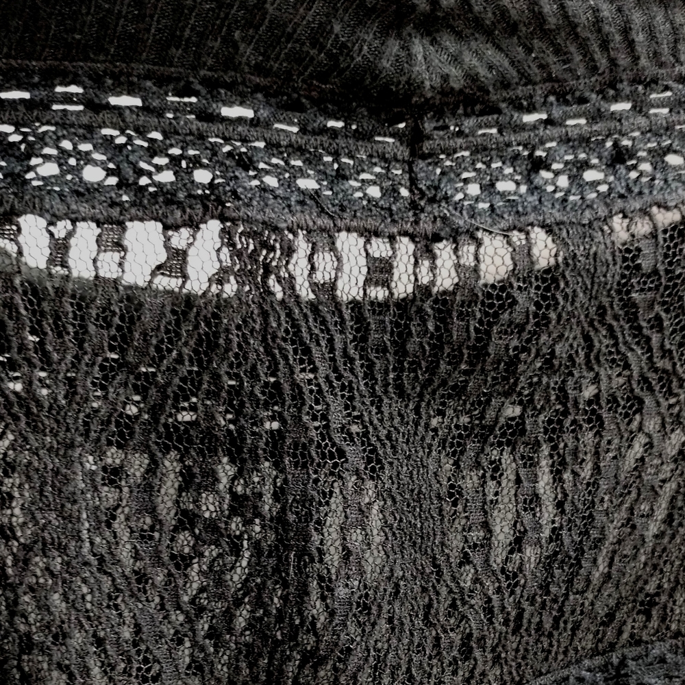 Free People Black Waffle Thermal Lace Neck Top - Picture 13 of 15